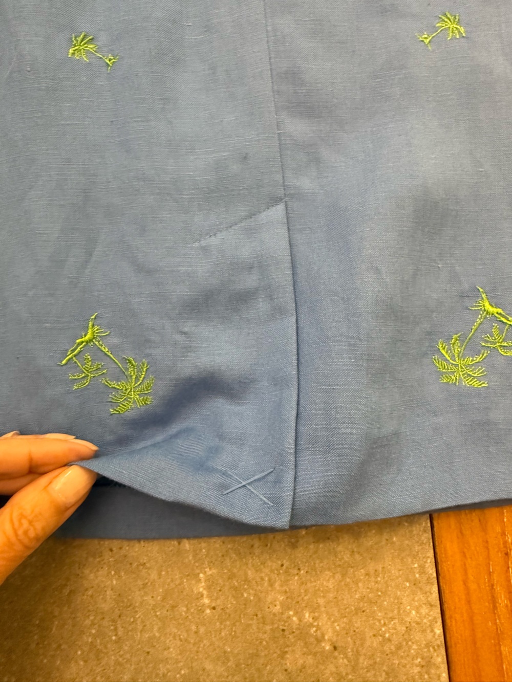 Annie Alexander Linen Blend Palm Tree Embroidered Sheath Dress Size 14 - Picture 5 of 9